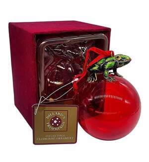 Dillard's Trimmings Collectible Cloisonne Frog Red Glass Ball Ornament 5" C270